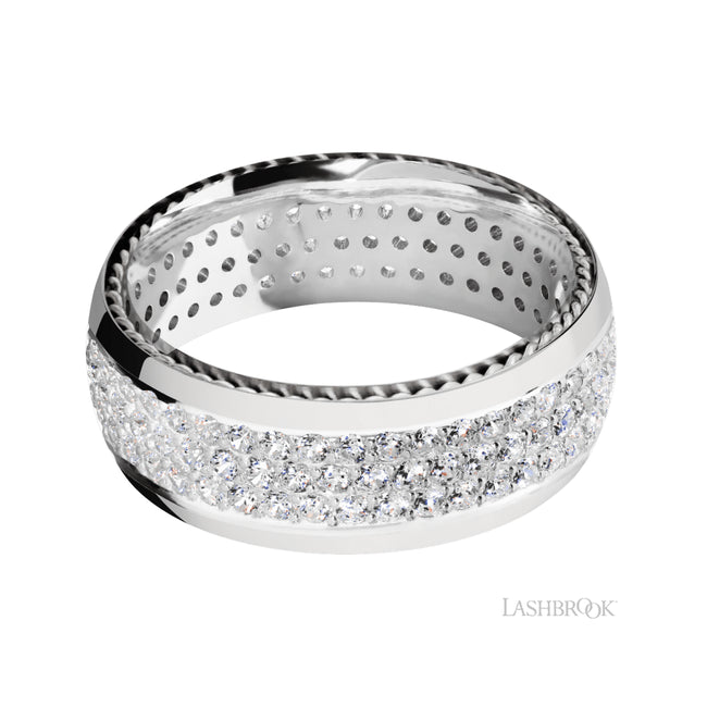 Lashbrook Domed/14K White Gold Band with two inlays of 14K White Gold and Diamond