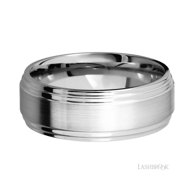 Lashbrook Flat Double Stepped Edges 14K White Gold Band