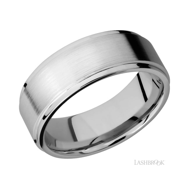 Lashbrook Flat Grooved Edges 14K White Gold Band