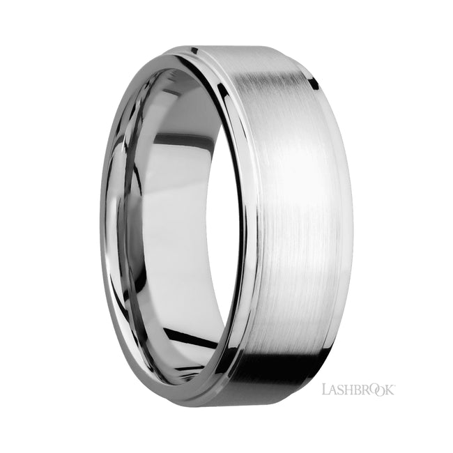 Lashbrook Flat Grooved Edges 14K White Gold Band