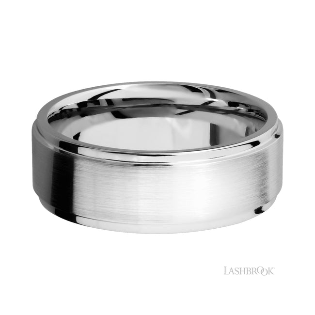 Lashbrook Flat Grooved Edges 14K White Gold Band