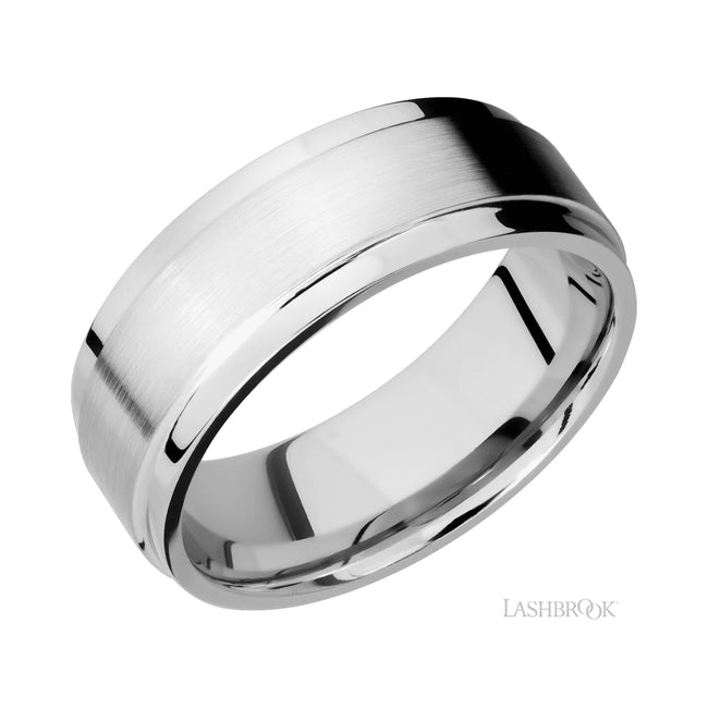 Lashbrook Flat Wide Grooved Edges 14K White Gold Band