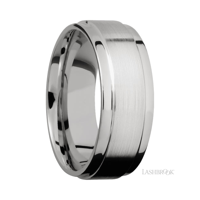 Lashbrook Flat Wide Grooved Edges 14K White Gold Band
