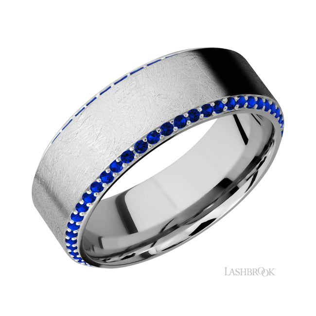 Lashbrook High Bevel/14K White Gold Band with Sapphire