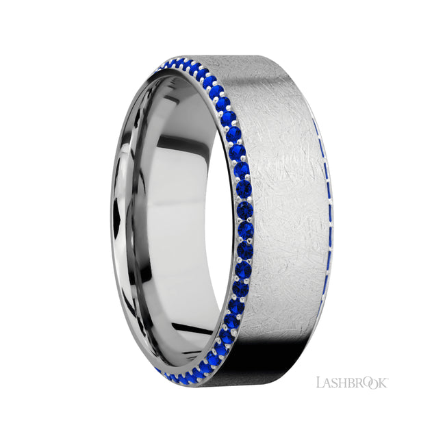 Lashbrook High Bevel/14K White Gold Band with Sapphire