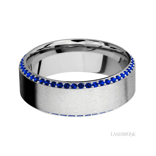 Lashbrook High Bevel/14K White Gold Band with Sapphire