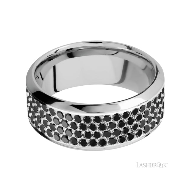 Lashbrook High Bevel/14K White Gold Band with Black Diamond
