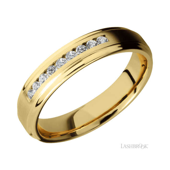 Lashbrook 5 Flat Grooved Edges/14K Yellow Gold Band with Diamond