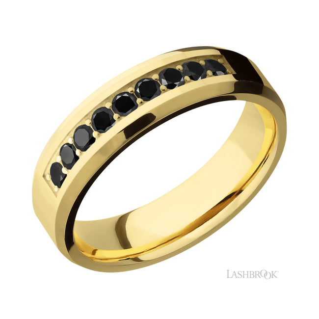 Lashbrook Beveled/14K Yellow Gold Band with Black Diamond