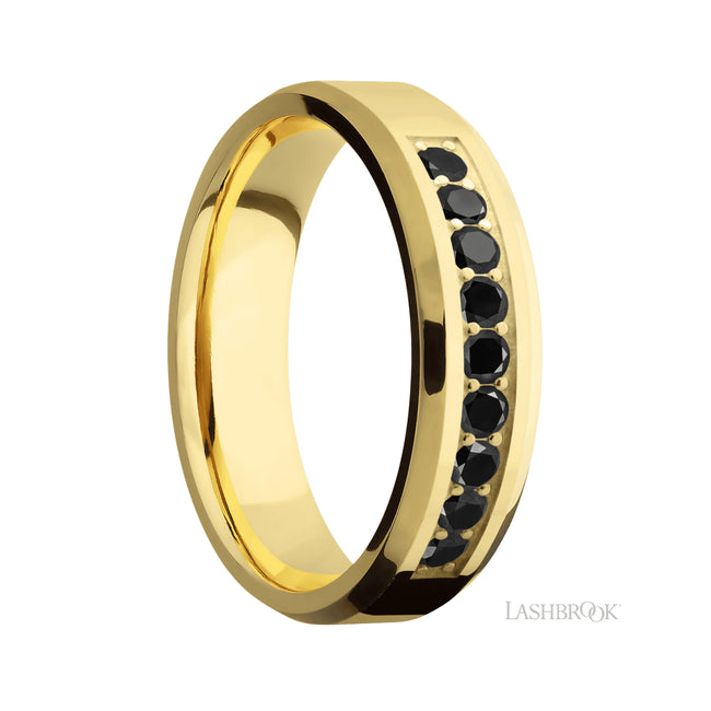 Lashbrook Beveled/14K Yellow Gold Band with Black Diamond