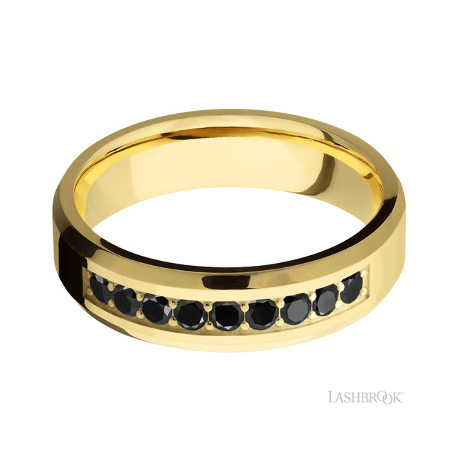Lashbrook Beveled/14K Yellow Gold Band with Black Diamond