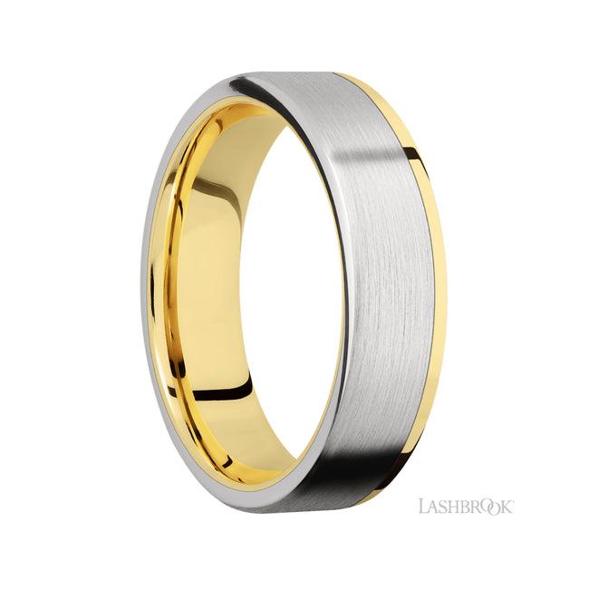 Lashbrook Flat/14K Yellow Gold Band with one inlay of Cobalt Chrome
