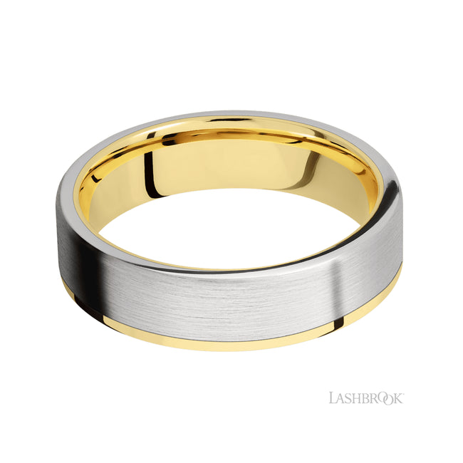 Lashbrook Flat/14K Yellow Gold Band with one inlay of Cobalt Chrome