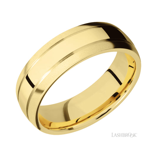 Lashbrook Domed with two accent grooves 14K Yellow Gold Band
