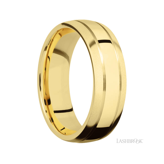 Lashbrook Domed with two accent grooves 14K Yellow Gold Band