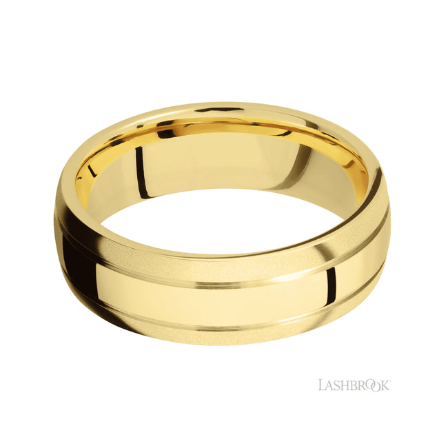 Lashbrook Domed with two accent grooves 14K Yellow Gold Band