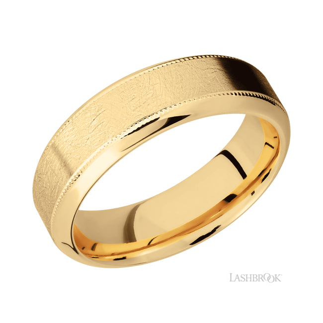 Lashbrook High Bevel Milgrain 14K Yellow Gold Band