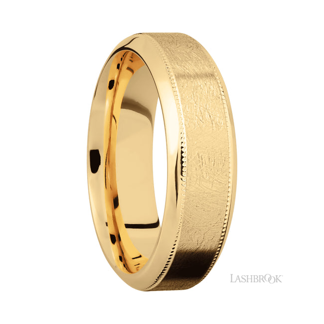Lashbrook High Bevel Milgrain 14K Yellow Gold Band