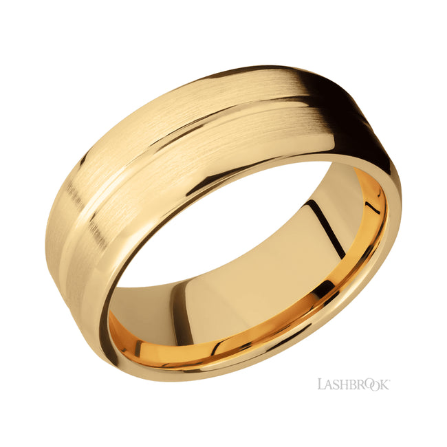 Lashbrook Beveled with Center Accent Groove 14K Yellow Gold Band