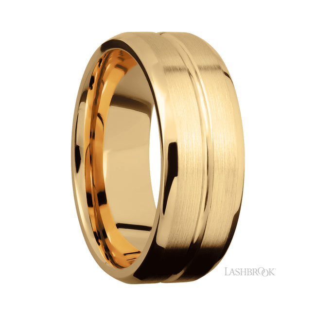 Lashbrook Beveled with Center Accent Groove 14K Yellow Gold Band