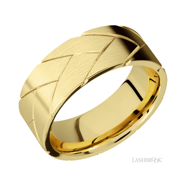 Lashbrook Flat/14K Yellow Gold Band with a machined Flatbraid pattern