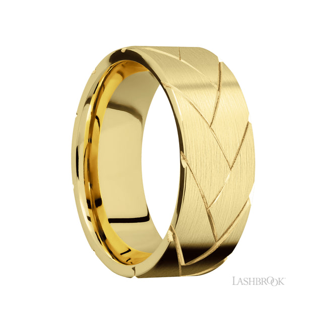 Lashbrook Flat/14K Yellow Gold Band with a machined Flatbraid pattern