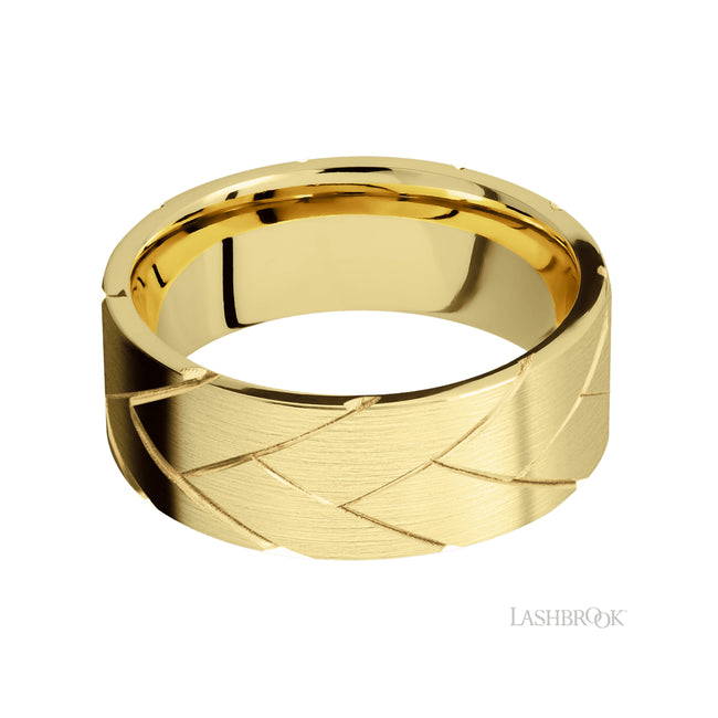 Lashbrook Flat/14K Yellow Gold Band with a machined Flatbraid pattern