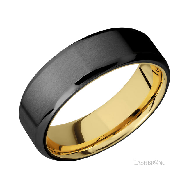 Lashbrook Beveled Zirconium Band featuring a 14K Yellow Gold sleeve