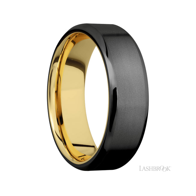 Lashbrook Beveled Zirconium Band featuring a 14K Yellow Gold sleeve