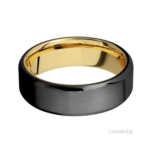 Lashbrook Beveled Zirconium Band featuring a 14K Yellow Gold sleeve