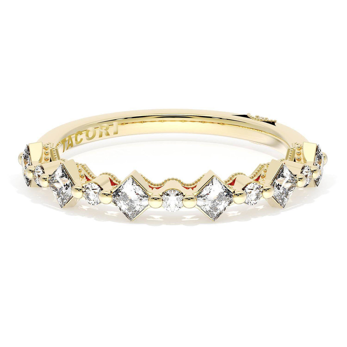 Tacori Carré and Round Diamond Wedding Band, 3.70mm in 18K Yellow Gold