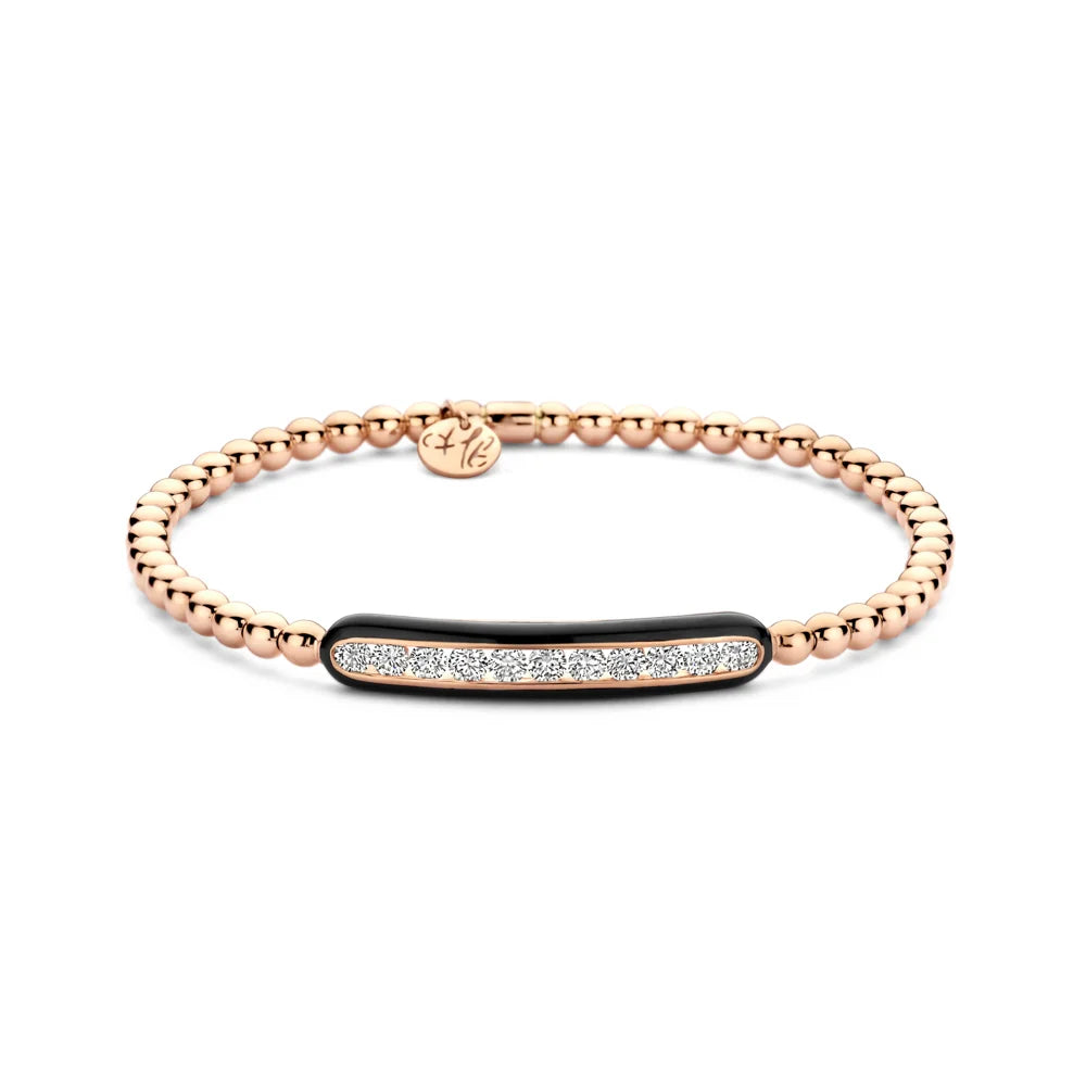 Hulchi Belluni 18K Rose Gold Diamond Bar with Black Halo Tresore Stretch Bracelet