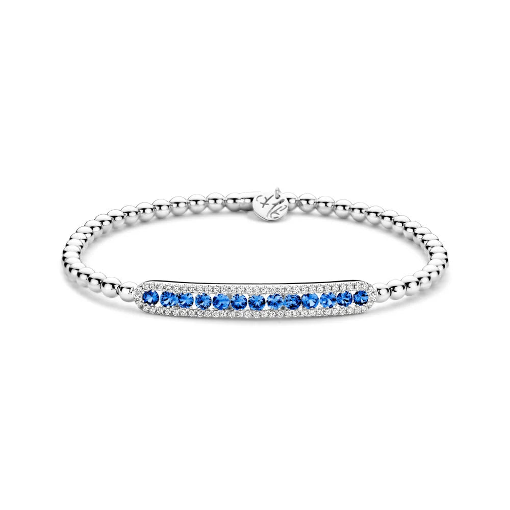 Hulchi Belluni 18K White Gold Sapphire with Diamond Halo Bar Tresore Stretch Bracelet