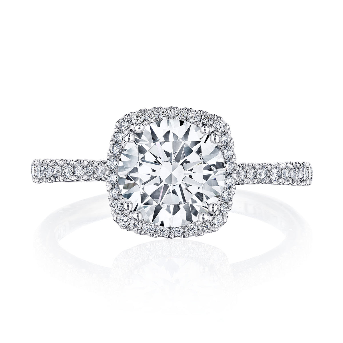 Tacori 18K White Gold Round with Cushion Bloom Engagement Ring