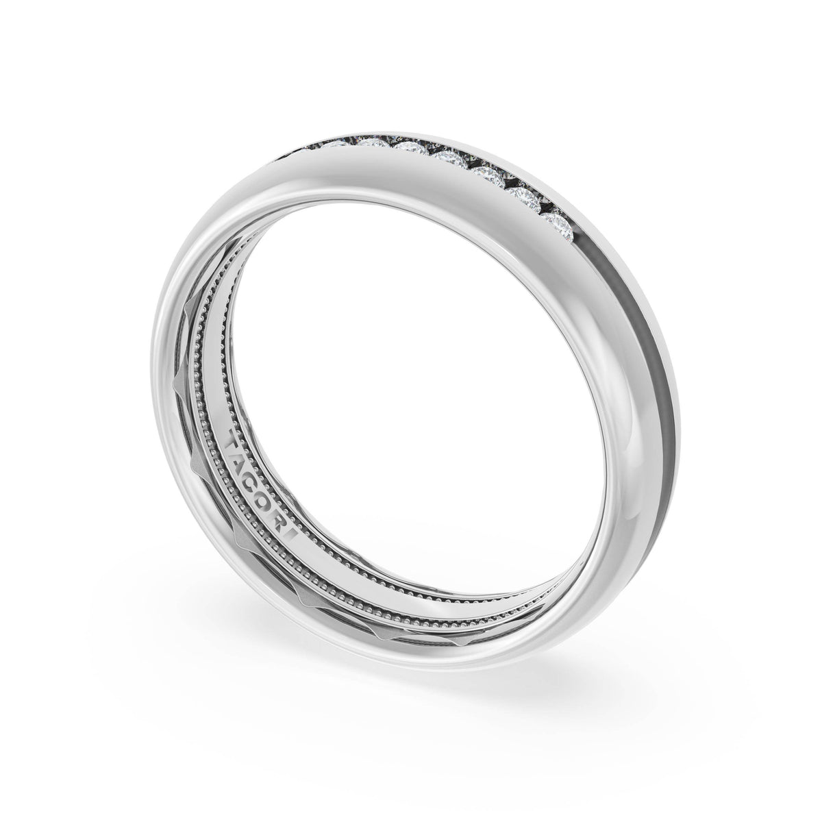 Tacori Rounded High Polish Finish Black Diamond Wedding Band in Platinum