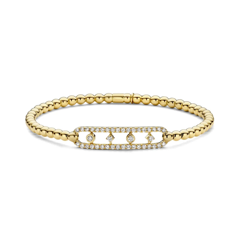 Hulchi Belluni 18K Yellow Gold Diamond Oval Link with 4 Diamond Center Tresore Stretch Bracelet