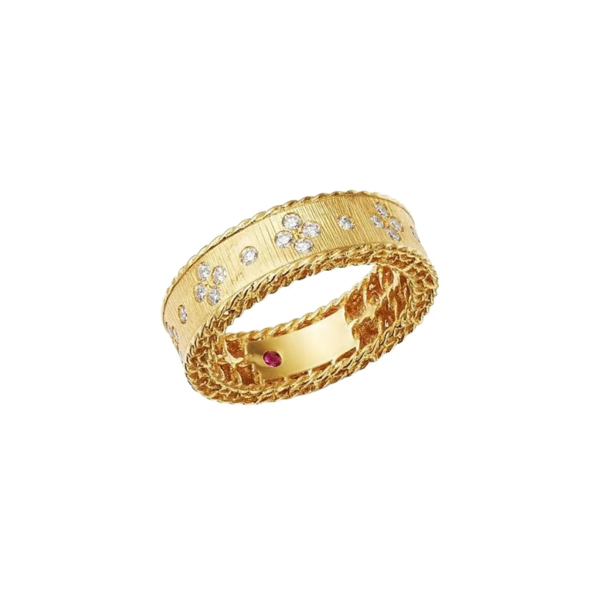Roberto Coin 18kt Gold Satin Finish Round Ring with Diamonds in 18k Yellow Gold
