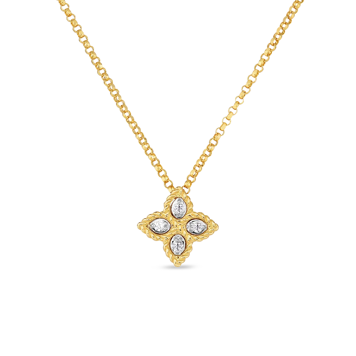 Roberto Coin 18K Gold Princess Flower Small Diamond Necklace in 18K Yellow Gold