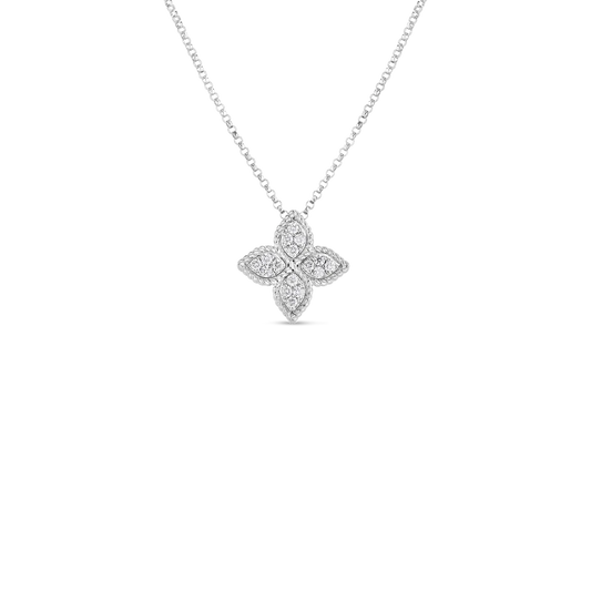 Roberto Coin 18k White Gold Princess Flower Medium Diamond Necklace
