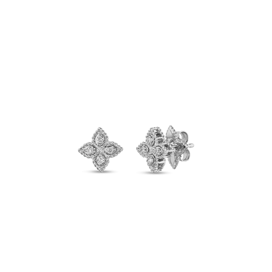 Roberto Coin 18k Gold Princess Flower Small Diamond Stud Earrings in 18k White Gold