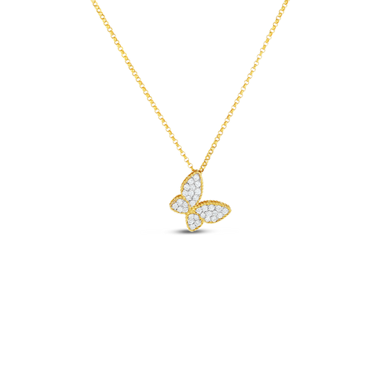 18K YELLOW/WHITE GOLD PRINCESS DIAMOND BUTTERFLY NECKLACE
