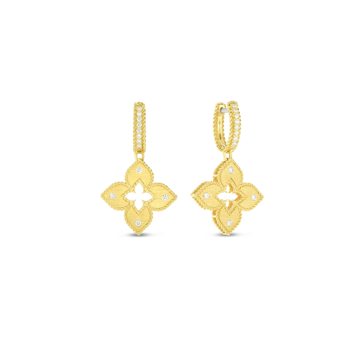 Roberto Coin 18K Gold Petite Venetian Princess Satin Diamond Accent Flower Drop Earrings in 18K Yellow Gold