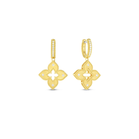 Roberto Coin 18K Gold Petite Venetian Princess Satin Diamond Accent Flower Drop Earrings in 18K Yellow Gold