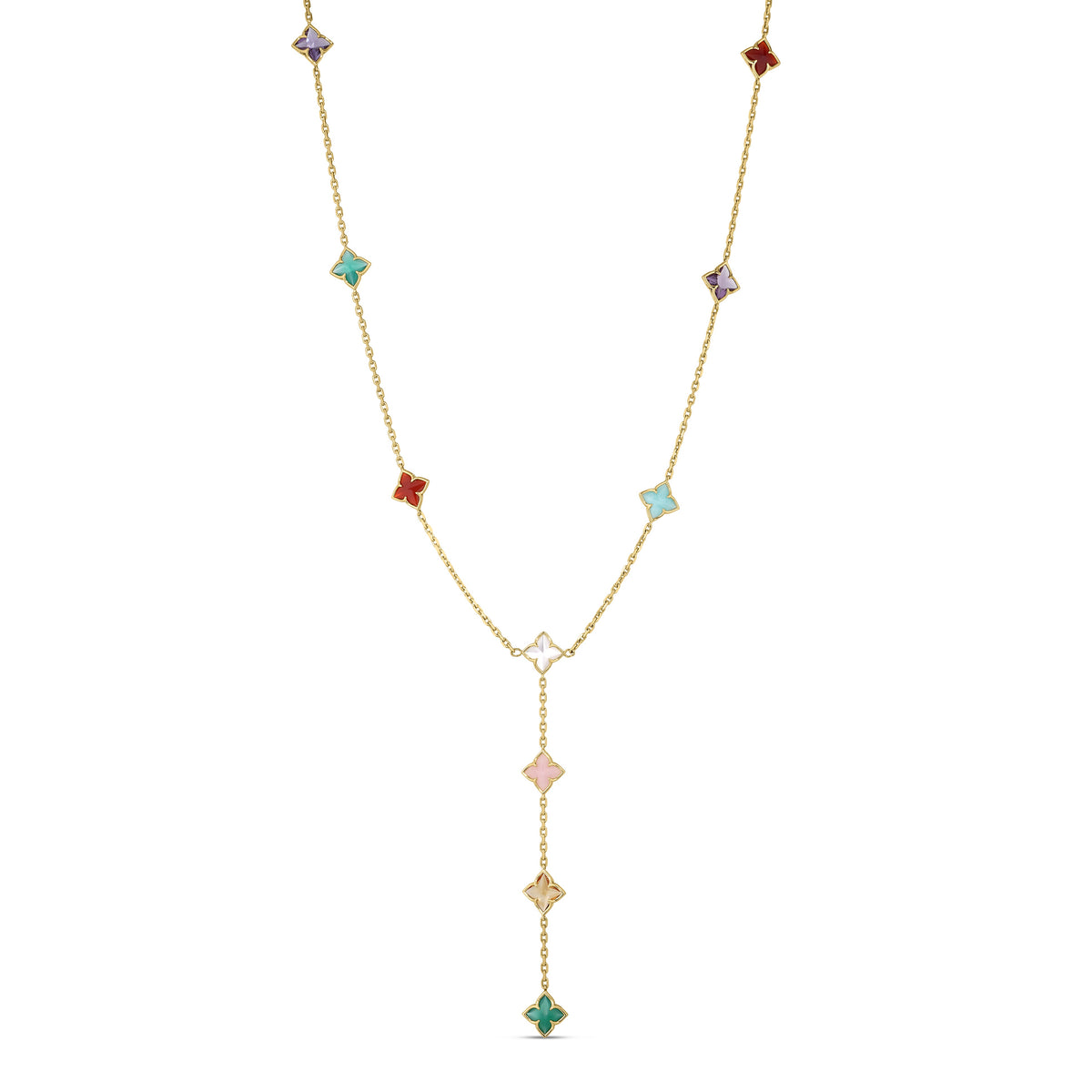 Roberto Coin 18k Venetian Princess Carnival Mixed Stones Flower Station Lariat Necklace