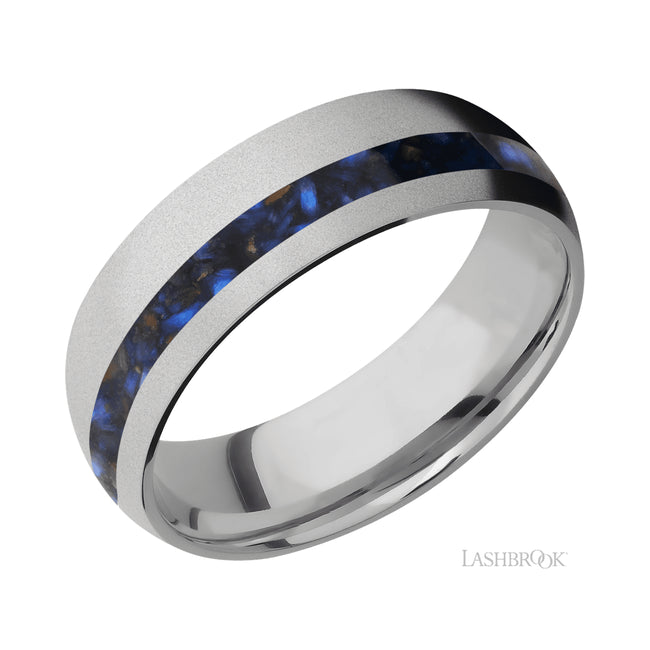Lashbrook Domed/Titanium Band with one inlay of Blue Tiger Eye