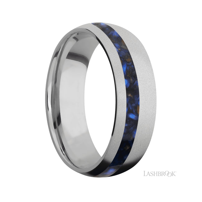 Lashbrook Domed/Titanium Band with one inlay of Blue Tiger Eye