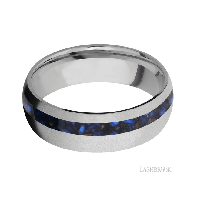 Lashbrook Domed/Titanium Band with one inlay of Blue Tiger Eye