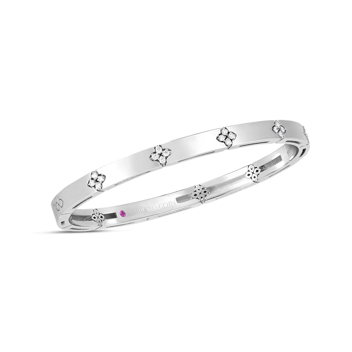 Roberto Coin 18K Gold Love in Verona Narrow Width Diamond Accent Bangle - 18K White Gold
