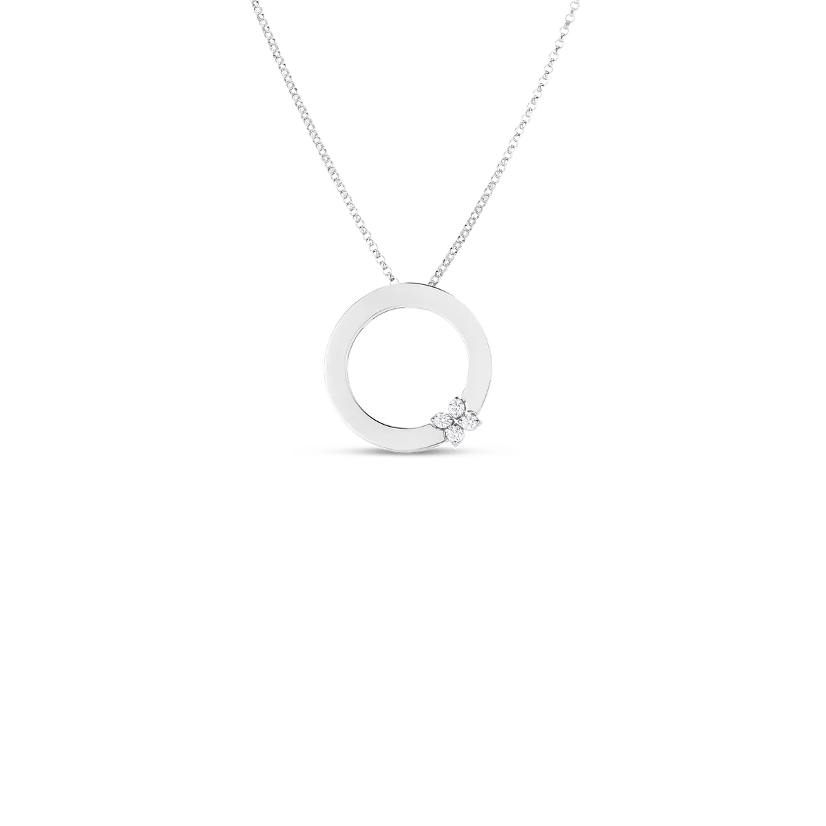 Roberto Coin 18k Gold Love in Verona Circle of Life Diamond Flower Necklace - 18k White Gold