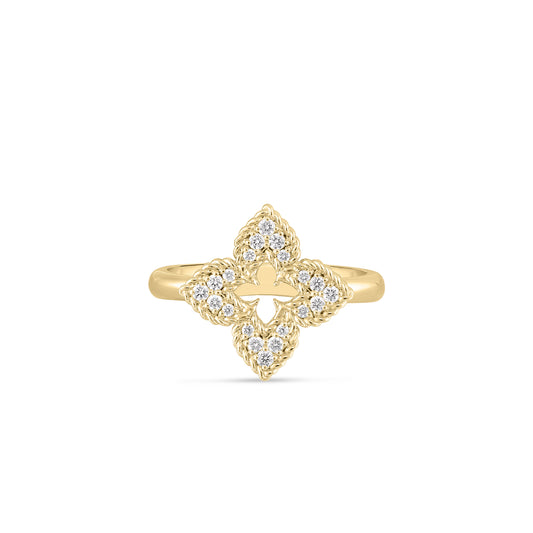 18K Yellow Gold Venetian Princess Pave Diamond Small Flower Ring